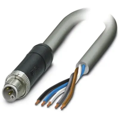 Sensor actuator cable, M12-cable plug, straight to open end, 5 pole, 1.5 m, PUR, gray, 16 A, 1414883 - 1