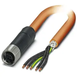 Sensor actuator cable, M12-cable socket, straight to open end, 5 pole, 5 m, PUR, orange, 16 A, 1414805