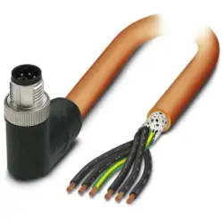 Sensor actuator cable, M12-cable plug, angled to open end, 6 pole, 1.5 m, PUR, orange, 8 A, 1414933