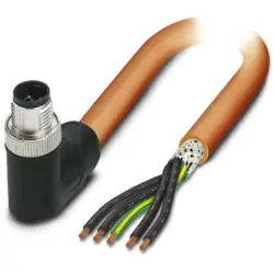 Sensor actuator cable, M12-cable plug, angled to open end, 5 pole, 1.5 m, PUR, orange, 16 A, 1414834