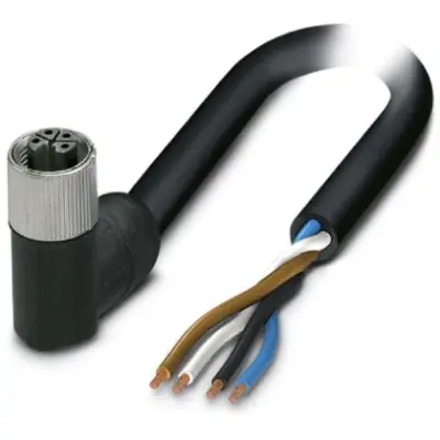Sensor actuator cable, M12-cable socket, angled to open end, 4 pole, 3 m, PUR, black, 12 A, 1425038 - 1