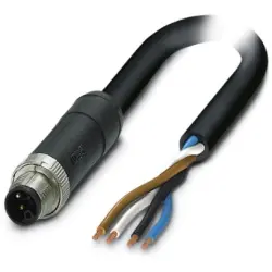 Sensor actuator cable, M12-cable plug, straight to open end, 4 pole, 5 m, PUR, black, 16 A, 1425067