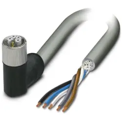 Sensor actuator cable, M12-cable socket, angled to open end, 5 pole, 5 m, PVC, gray, 16 A, 1414811