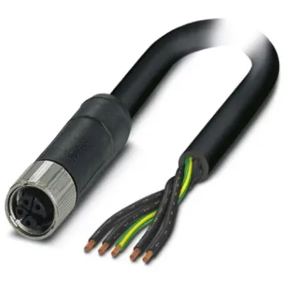 Sensor actuator cable, M12-cable socket, straight to open end, 5 pole, 1.5 m, PUR, black, 16 A, 1414770 - 1