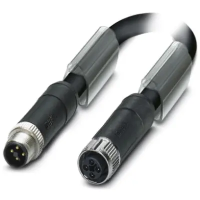 Sensor actuator cable, M12-cable plug, straight to M12-cable socket, straight, 4 pole, 1 m, PVC, black, 12 A, 1089988 - 1