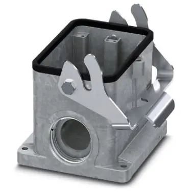 Surface mount housing, size B48, die-cast aluminum, 2 x M32, angled, longitudinal bow locking, IP66/IP67, 1424867 - 1