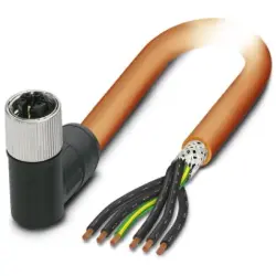 Sensor actuator cable, M12-cable socket, angled to open end, 6 pole, 10 m, PUR, orange, 8 A, 1414925