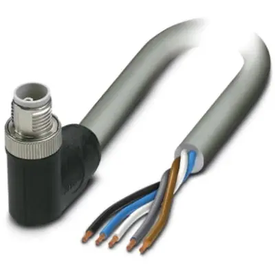 Sensor actuator cable, M12-cable plug, angled to open end, 5 pole, 5 m, PVC, gray, 16 A, 1414860 - 1