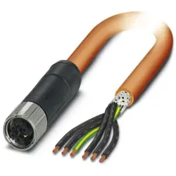 Sensor actuator cable, M12-cable socket, straight to open end, 6 pole, 3 m, PUR, orange, 8 A, 1414911