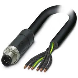 Sensor actuator cable, M12-cable plug, straight to open end, 6 pole, 5 m, PVC, black, 8 A, 1414959