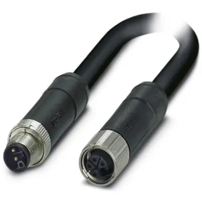 Sensor actuator cable, M12-cable plug, straight to M12-cable socket, straight, 4 pole, 1.5 m, PUR, black, 12 A, 1425043 - 1