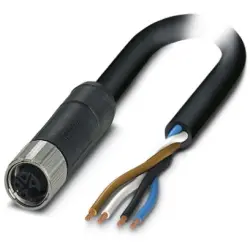 Sensor actuator cable, M12-cable socket, straight to open end, 4 pole, 10 m, PUR, black, 12 A, 1425036