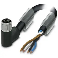 Sensor actuator cable, M12-cable socket, angled to open end, 4 pole, 1 m, PVC, black, 12 A, 1089977