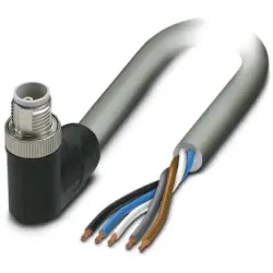 Sensor actuator cable, M12-cable plug, angled to open end, 5 pole, 3 m, PUR, gray, 12 A, 1424598