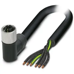Sensor actuator cable, M12-cable socket, angled to open end, 6 pole, 5 m, PVC, black, 8 A, 1414920