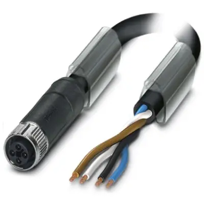 Sensor actuator cable, M12-cable socket, straight to open end, 4 pole, 10 m, PVC, black, 12 A, 1089973 - 1