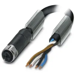 Sensor actuator cable, M12-cable socket, straight to open end, 4 pole, 10 m, PVC, black, 12 A, 1089973