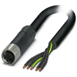 Sensor actuator cable, M12-cable socket, straight to open end, 5 pole, 3 m, PUR, black, 16 A, 1414788