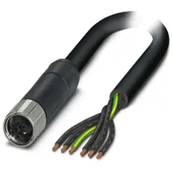 Sensor actuator cable, M12-cable socket, straight to open end, 6 pole, 5 m, PUR, black, 8 A, 1414918