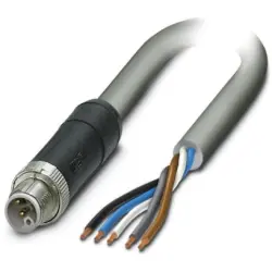 Sensor actuator cable, M12-cable plug, straight to open end, 5 pole, 3 m, PVC, gray, 16 A, 1414889
