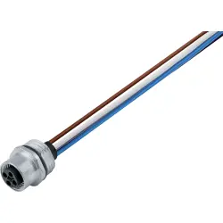 Panel socket, M12, 4 pole, strand connection, screw locking, straight, 09 0632 700 04