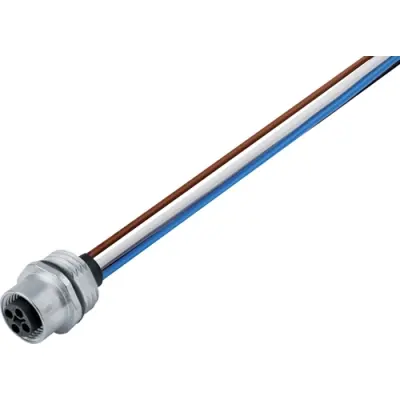 Panel socket, M12, 4 pole, strand connection, screw locking, straight, 09 0632 700 04 - 1