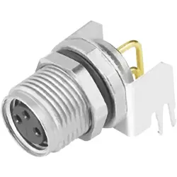 Panel socket, M8, 4 pole, THT, screw locking, angled, 09 3420 82 04