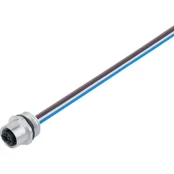 Panel socket, M12, 4 pole, strand connection, screw locking, straight, 09 3432 433 04