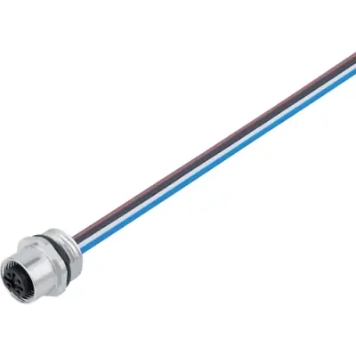 Panel socket, M12, 4 pole, strand connection, screw locking, straight, 09 3432 433 04 - 1