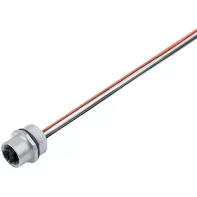 Panel socket, M12, 4 pole, strand connection, screw locking, straight, 09 3432 700 04 - 1