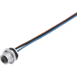 Panel socket, M12, 5 pole, strand connection, screw locking, straight, 09 3442 116 05