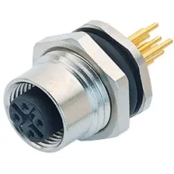 Panel socket, M12, 5 pole, THT, screw locking, straight, 09 4442 90 05