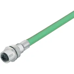 Panel socket, M12, 4 pole, cable connection, screw locking, straight, 70 3734 705 04
