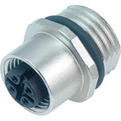 Panel socket, M12, 4 pole, solder connection, screw locking, straight, 86 0132 0002 00004