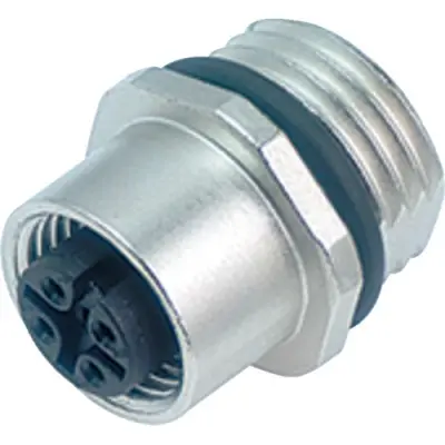 Panel socket, M12, 4 pole, solder connection, screw locking, straight, 86 0132 0002 00004 - 1