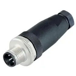 Plug, M12, 4 pole, screw connection, screw locking, straight, 99 0429 314 04