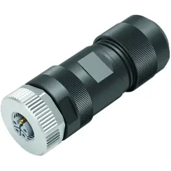 Jack, M12, 4 pole + PE, screw connection, screw locking, straight, 99 0640 29 05