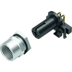 Panel socket, M12, 4 pole, THR, screw locking, angled, 99 3432 601 04