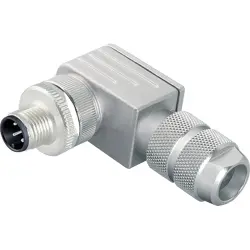 Plug, M12, 4 pole, screw connection, screw locking, angled, 99 3727 820 04
