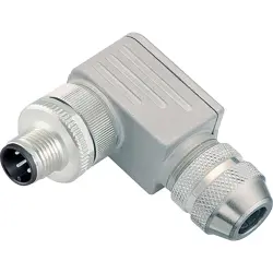 Plug, M12, 4 pole, screw connection, screw locking, angled, 99 3729 820 04