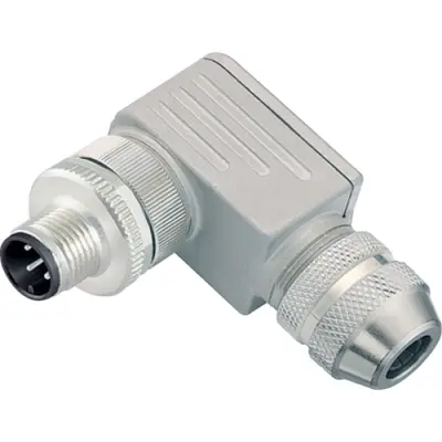 Plug, M12, 4 pole, screw connection, screw locking, angled, 99 3729 820 04 - 1