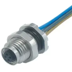 Panel socket, M5, 4 pole, strand connection, screw locking, straight, 09 3112 86 04