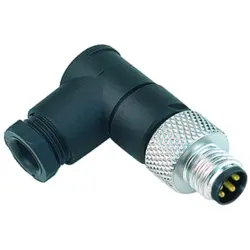 Plug, M8, 4 pole, solder connection, screw locking, angled, 99 3387 00 04