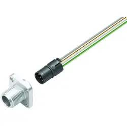 Panel plug, M12, 5 pole, strand connection, screw locking, straight, 99 3443 100 05