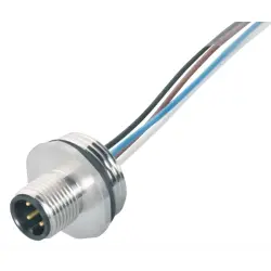 Panel plug, M12, 5 pole, strand connection, screw locking, straight, 76 0431 0111 00005 0200