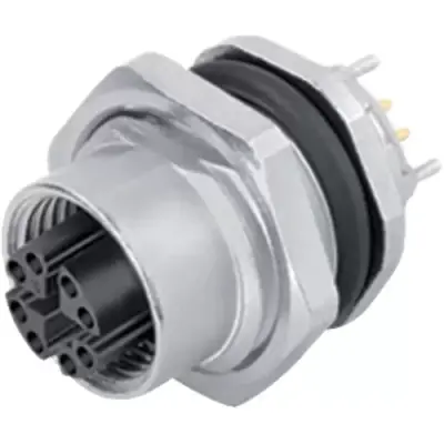 Panel socket, M12, 8 pole, THT, screw locking, straight, 09 3782 91 08 - 1