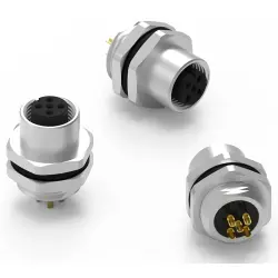 Panel socket, M12, 8 pole, solder connection, straight, 643060100608