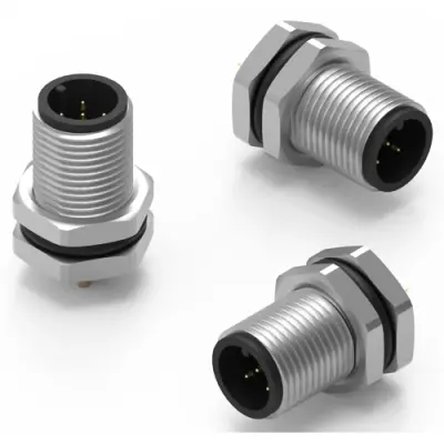 Panel plug, M12, 8 pole, solder pins, straight, 643150100308 - 1