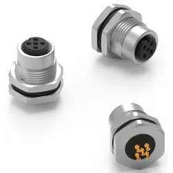 Panel socket, M12, 5 pole, solder connection, straight, 643160100605