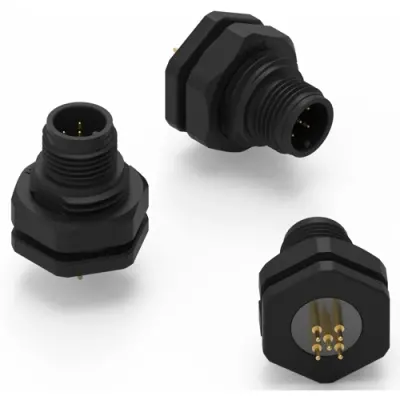 Panel plug, M12, 5 pole, solder connection, straight, 643210100405 - 1
